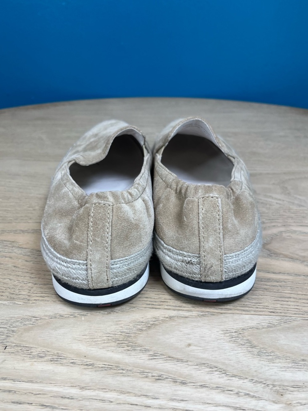 PRADA Saint Tropez Espadrille Slip On Platform Sneakers Tan Suede Size 7.5 - Picture 3 of 11